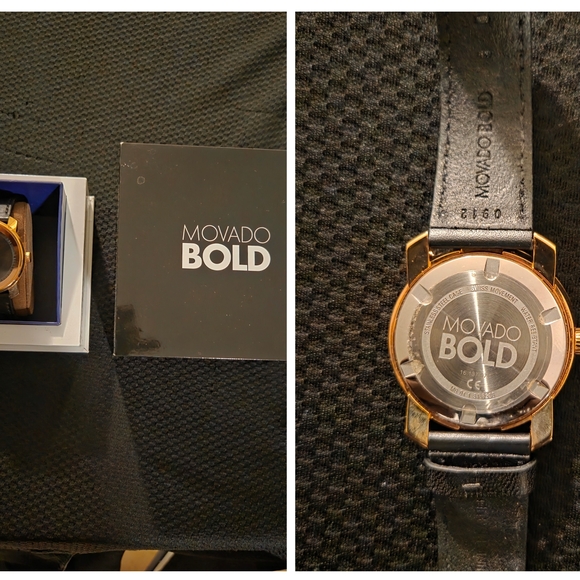 Movado Bold Men's Black and Gold Watch